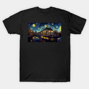 Modern Amsterdam canal like starry night T-Shirt